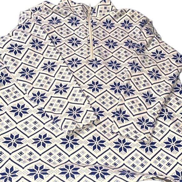 Laura Scott Womens Snowflake Pattern Quarter-Zip Fleece Pullover Sweater Blue & - Picture 2 of 9